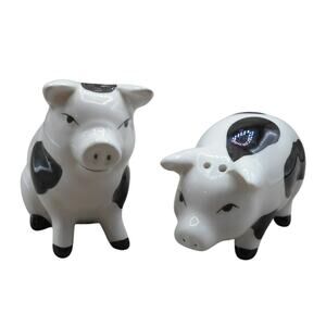 Ceramic Pig Salt & Pepper Shakers White with Black Spots Farm Decor